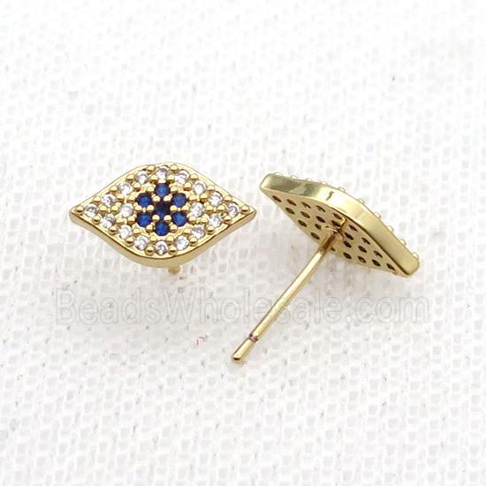 Copper Stud Earring Pave Zircon Eye Gold Plated