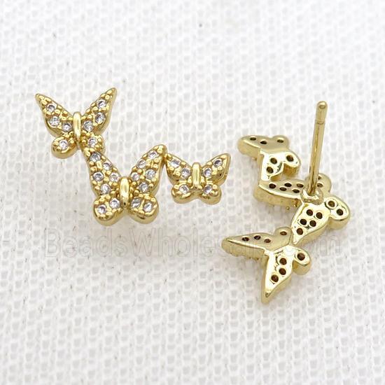 Copper Stud Earring Pave Zircon Butterfly Gold Plated