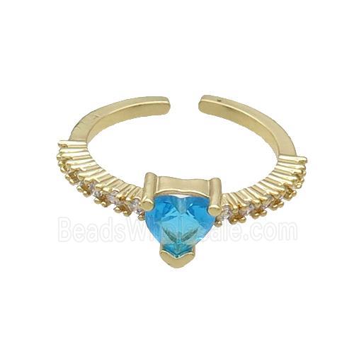 Copper Rings Pave Aqua Zircon Gold Plated