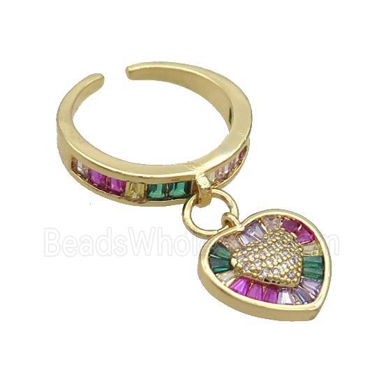 Copper Rings Pave Multicolor Zircon Heart Gold Plated