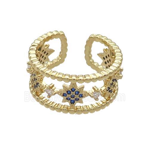 Copper Rings Pave Blue Zircon Star Gold Plated