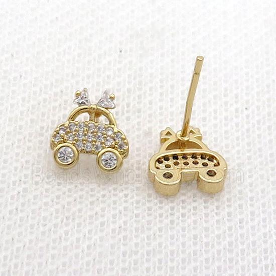 Copper Stud Earring Pave Zircon Car Gold Plated