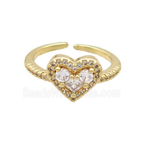 Copper Ring Pave Zircon Heart Gold Plated