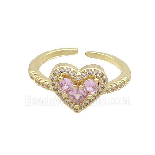Copper Ring Pave Pink Zircon Heart Gold Plated