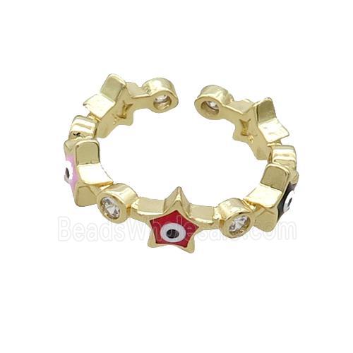 Copper Ring With Multicolor Enamel Evil Eye Star Gold Plated