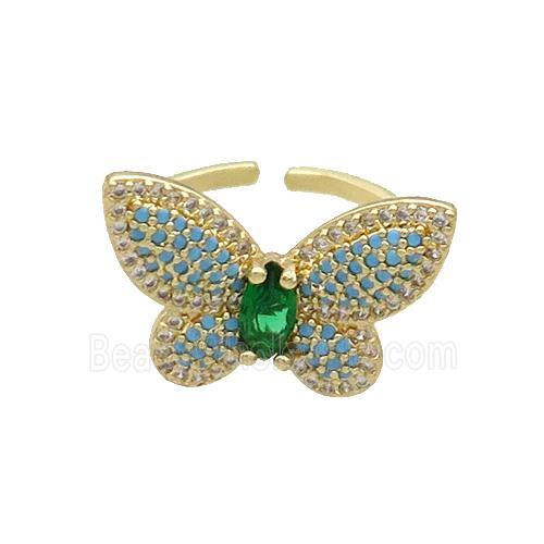 Copper Butterfly Ring Pave Turq Zircon Gold Plated