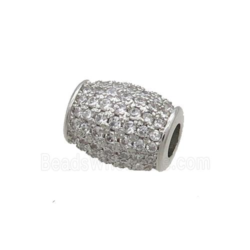 Copper Barrel Beads Pave Zircon Large Hole Platinum Plated