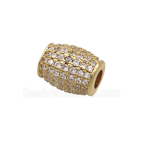 Copper Barrel Beads Pave Zircon Large Hole Gold Plated