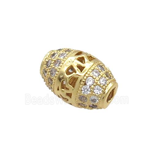 Copper Barrel Beads Pave Zircon Gold Plated