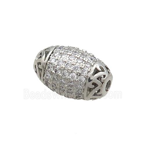 Copper Barrel Beads Pave Zircon Platinum Plated