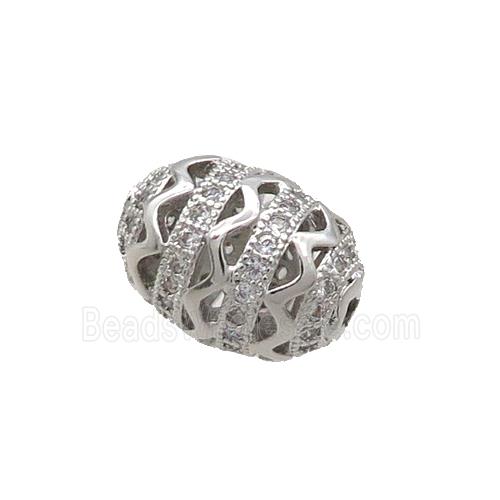 Copper Barrel Beads Pave Zircon Platinum Plated