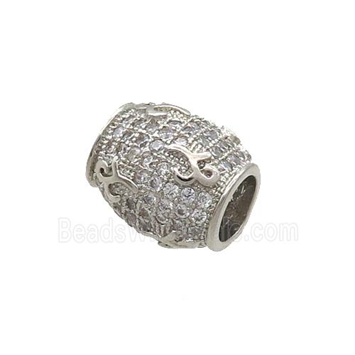 Copper Barrel Beads Pave Zircon Large Hole Platinum Plated