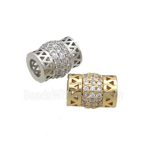 Copper Tube Beads Pave Zircon Large Hole Mixed