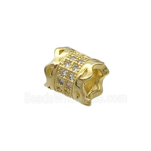Copper Tube Beads Pave Zircon Large Hole Gold Plated
