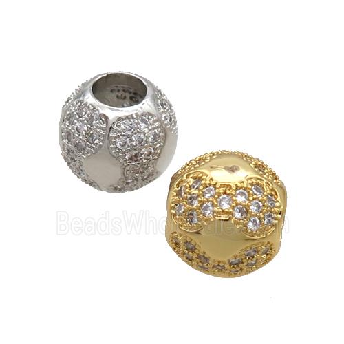Copper Round Beads Pave Zircon Large Hole Mixed