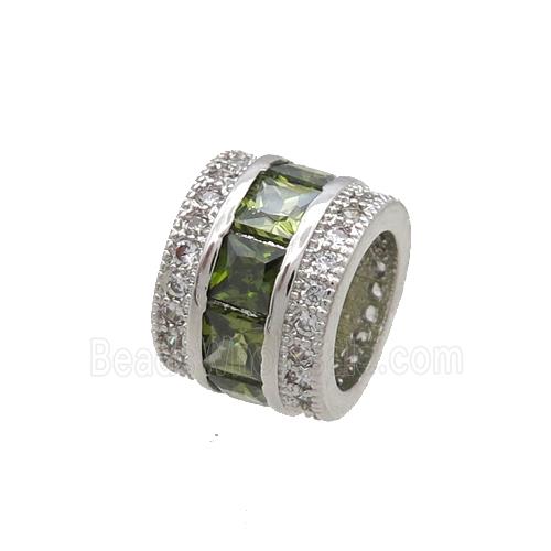 Copper Tube Beads Pave Zircon Large Hole Platinum Plated