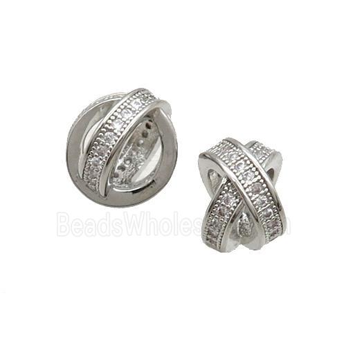 Copper X Beads Pave Zircon Double Circle Platinum Plated