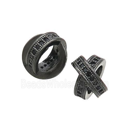 Copper X Beads Pave Zircon Double Circle Black Plated
