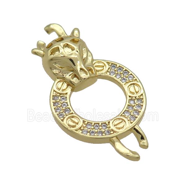 Copper Leopard Connector Pave Zircon Gold Plated