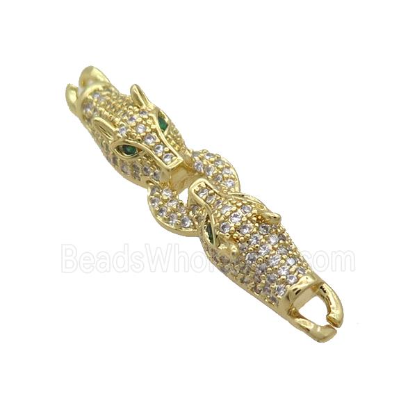 Copper Leopard Connector Pave Zircon Gold Plated