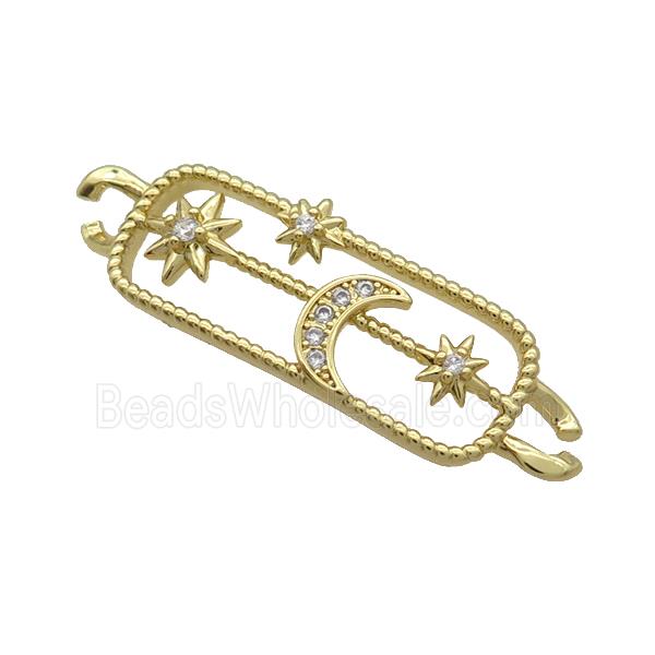 Copper Rectangle Connector Star Moon Pave Zircon Gold Plated