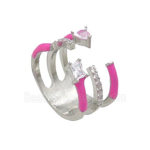 Copper Ring Pave Zircon Hotpink Enamel Platinum Plated