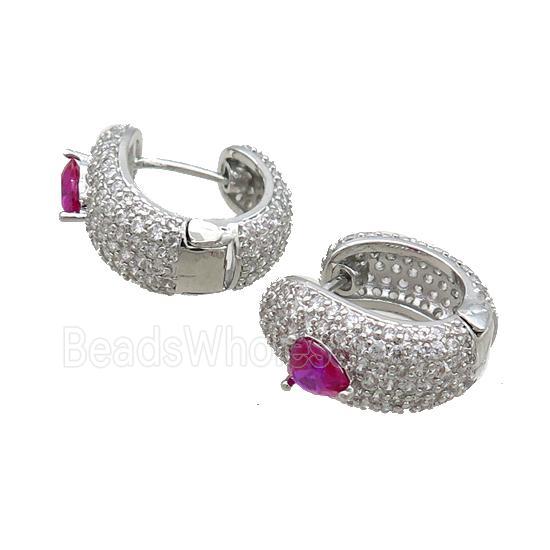 Copper Latchback Earring Pave Zircon Platinum Plated