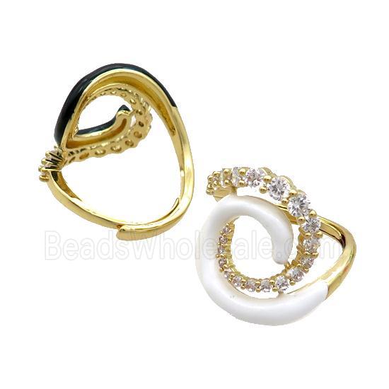 Copper Ring Pave Zircon White Enamel Adjustable Gold Plated