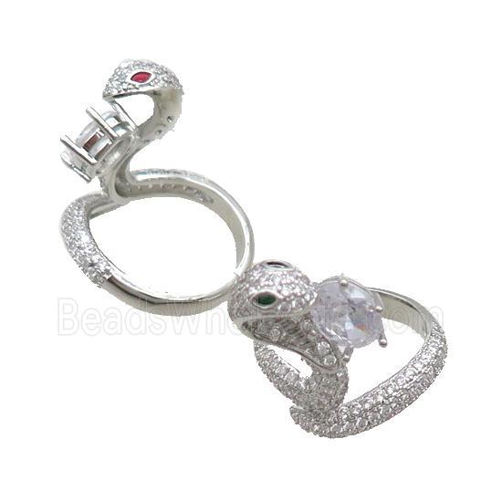 Copper Ring Pave Zircon Snake Adjustable Platinum Plated