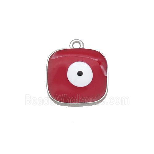Copper Square Pendant Red Enamel Evil Eye Platinum Plated