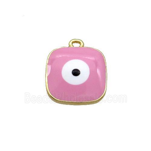 Copper Square Pendant Pink Enamel Evil Eye Gold Plated