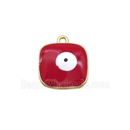 Copper Square Pendant Red Enamel Evil Eye Gold Plated