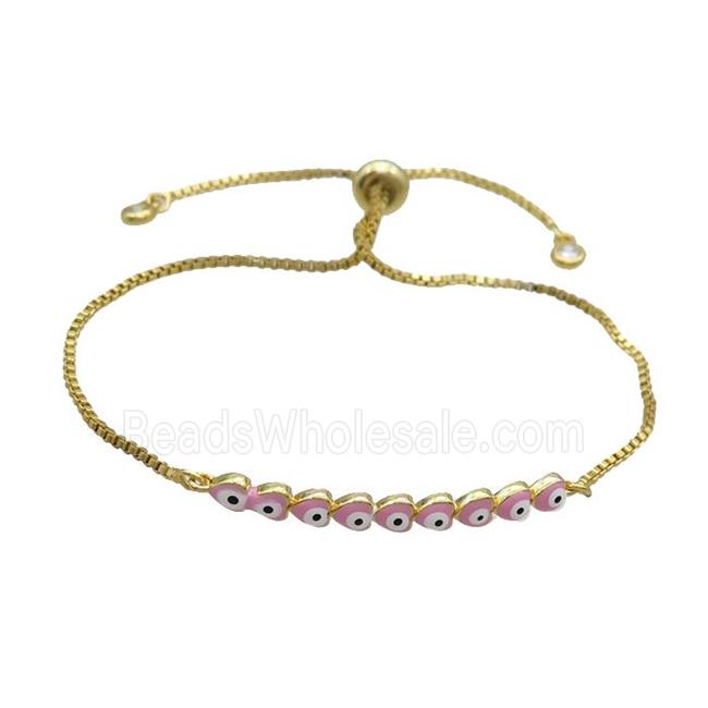 Copper Bracelet Pink Enamel Evil Eye Heart Adjustable Gold Plated