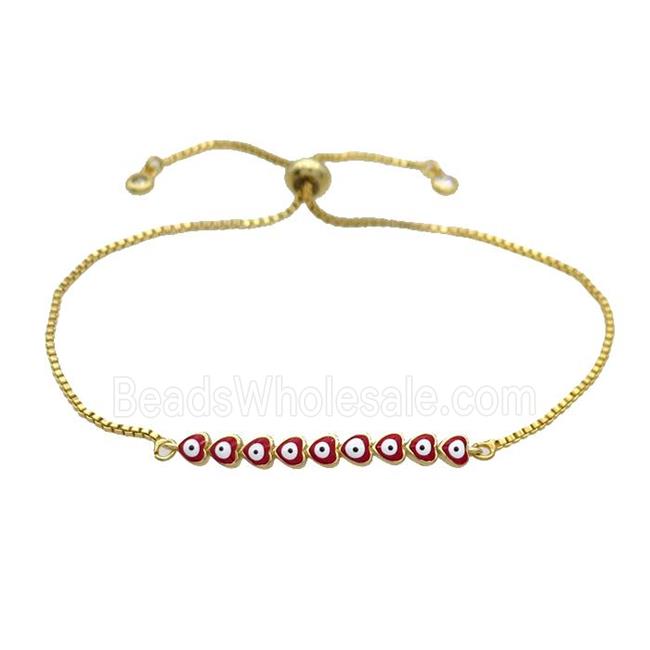 Copper Bracelet Red Enamel Evil Eye Heart Adjustable Gold Plated