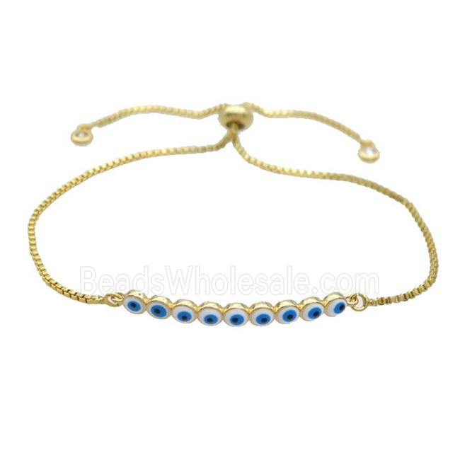 Copper Bracelet White Enamel Evil Eye Circle Adjustable Gold Plated