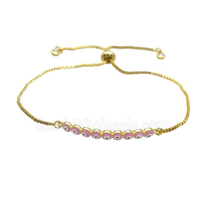 Copper Bracelet Pink Enamel Evil Eye Adjustable Gold Plated