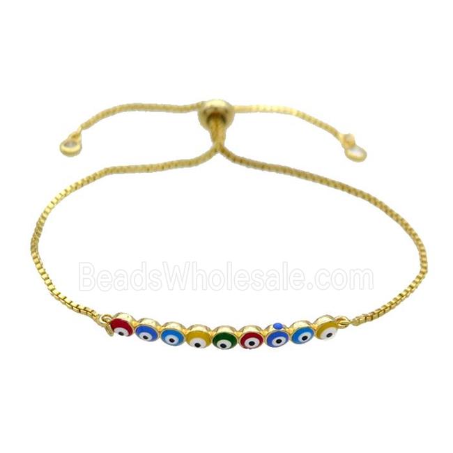 Copper Bracelet Multicolor Enamel Evil Eye Adjustable Gold Plated