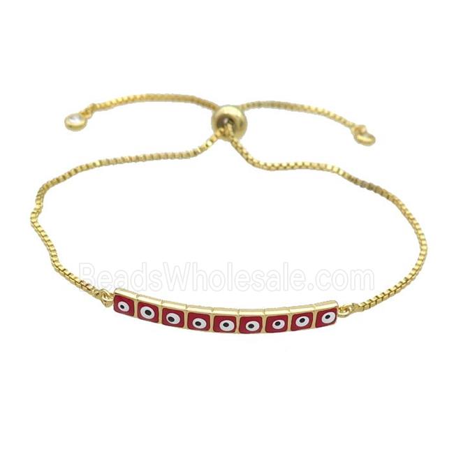 Copper Bracelet Red Enamel Evil Eye Adjustable Gold Plated