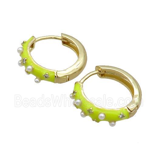 Copper Hoop Earring Yellow Enamel Gold Plated