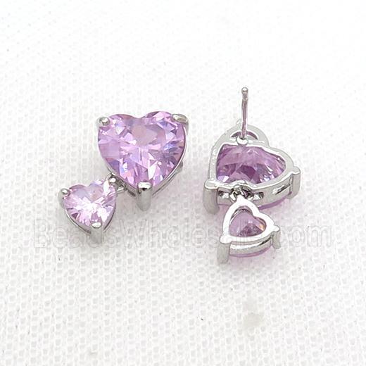 Copper Stuc Earring Pave Pink Crystal Glass Platinum Plated
