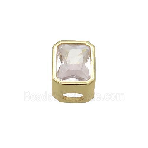 Copper Rectangle Beads Pave Clear Crystal Glass Large Hole Gold Plated