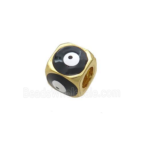 Copper Cube Beads Black Enamel Evil Eye Large Hole Gold Plated