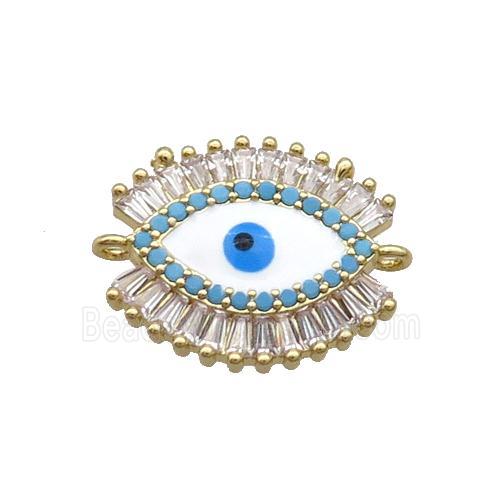 Copper Evil Eye Connector Pave Zircon White Enamel Gold Plated