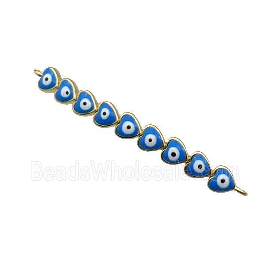 Copper Heart Link Connector Blue Enamel Evil Eye Stick Gold Plated