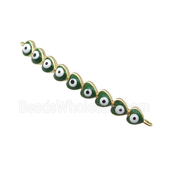 Copper Heart Link Connector Green Enamel Evil Eye Stick Gold Plated