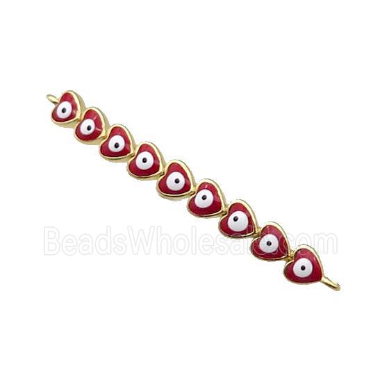 Copper Heart Link Connector Red Enamel Evil Eye Stick Gold Plated