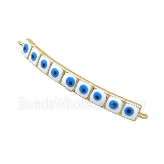 Copper Link Connector White Enamel Evil Eye Stick Gold Plated