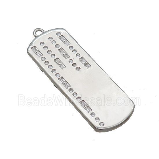 Copper Rectangle Pendant Pave Zircon Platinum Plated