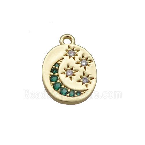 Copper Moon Star Pendant Pave Zircon Oval Gold Plated