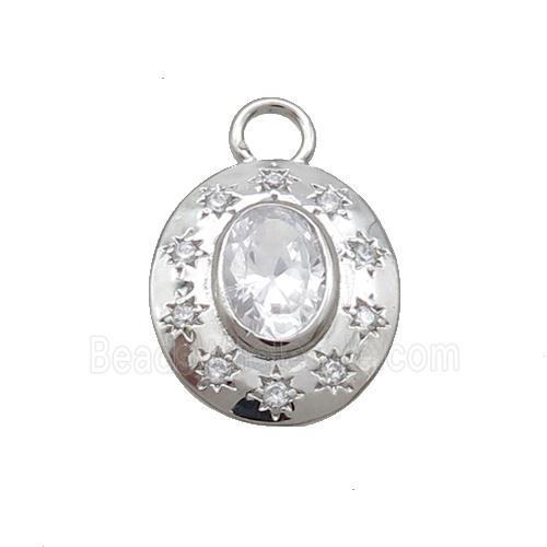 Copper Oval Pendant Pave Zircon Clear Crystal Glass Platinum Plated